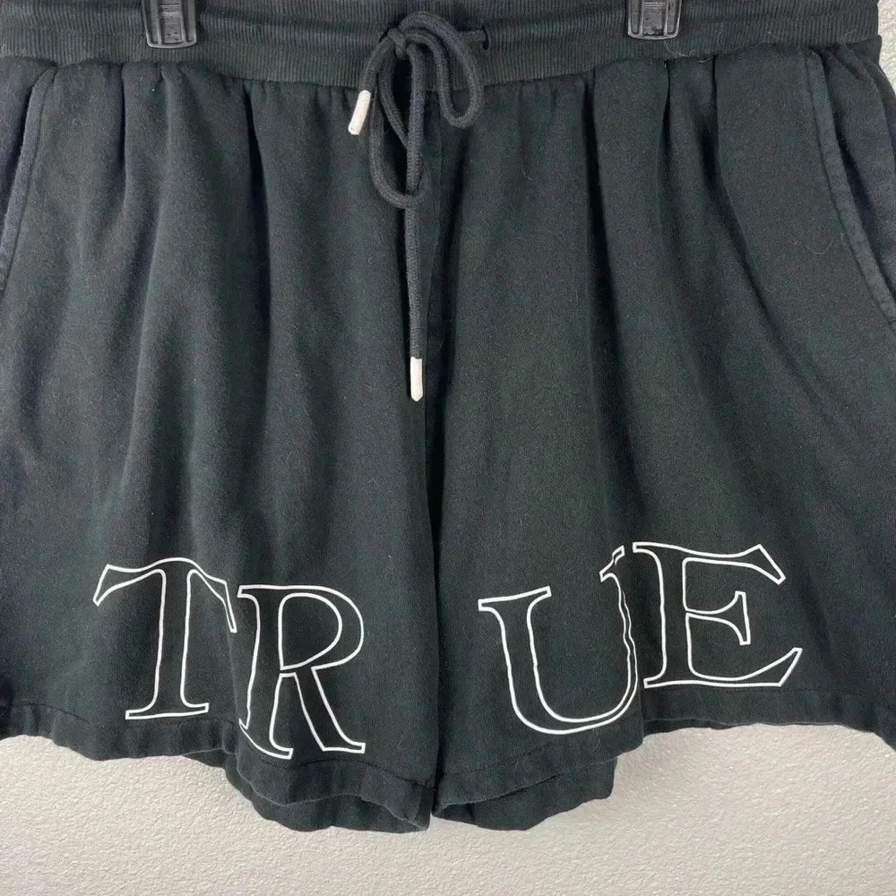 True Religion Men’s Basketball Fleece Shorts Black Y2K 2XL Pull On Drawstring - Picture 3 of 9